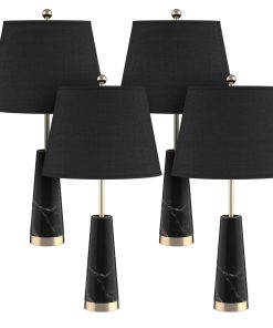 1-SOGA 4X 68cm Black Marble Bedside Desk Table Lamp Living Room Shade with Cone Shape Base