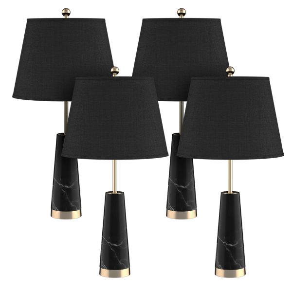 1-SOGA 4X 68cm Black Marble Bedside Desk Table Lamp Living Room Shade with Cone Shape Base