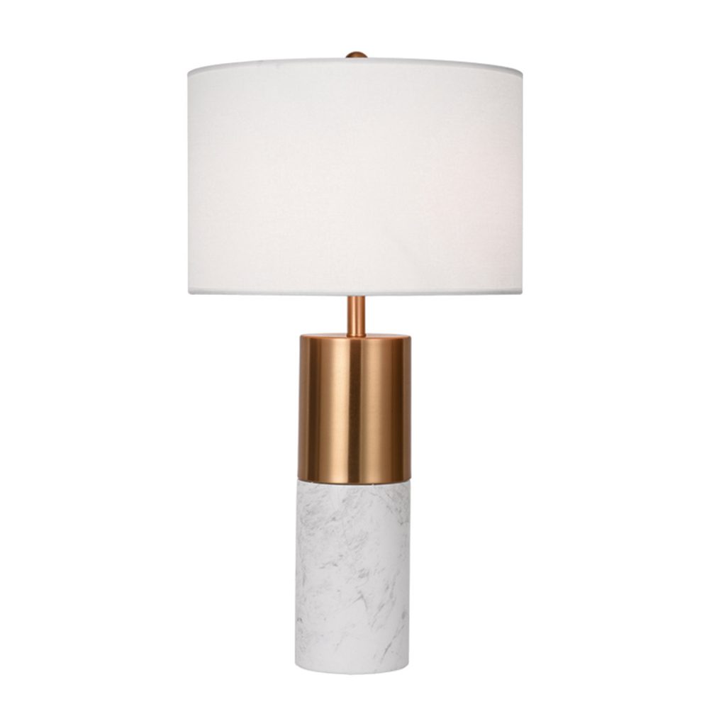 1-SOGA 60cm White Marble Bedside Modern Desk Table Lamp Living Room Shade with Cylinder Base