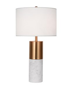 1-SOGA 60cm White Marble Bedside Modern Desk Table Lamp Living Room Shade with Cylinder Base