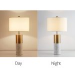 4-SOGA 60cm White Marble Bedside Modern Desk Table Lamp Living Room Shade with Cylinder Base