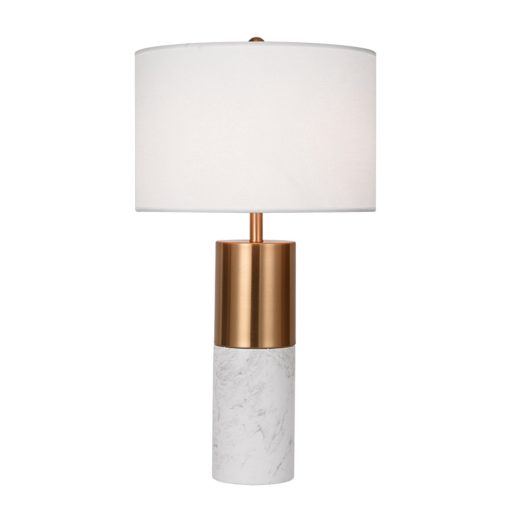 1-SOGA 60cm White Marble Bedside Modern Desk Table Lamp Living Room Shade with Cylinder Base