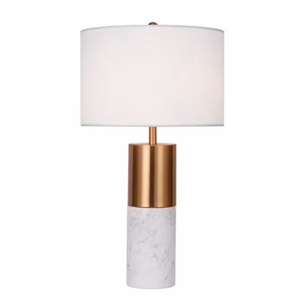1-SOGA 60cm White Marble Bedside Modern Desk Table Lamp Living Room Shade with Cylinder Base