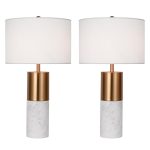 1-SOGA 2X 60cm White Marble Bedside Modern Desk Table Lamp Living Room Shade with Cylinder Base