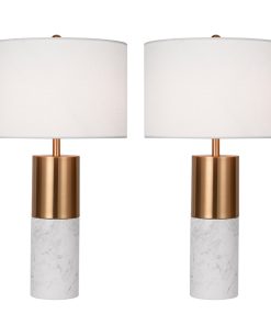 1-SOGA 2X 60cm White Marble Bedside Modern Desk Table Lamp Living Room Shade with Cylinder Base