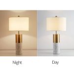 4-SOGA 2X 60cm White Marble Bedside Modern Desk Table Lamp Living Room Shade with Cylinder Base
