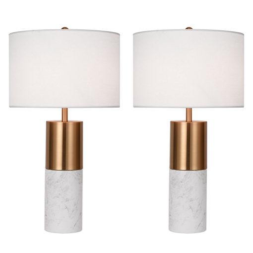 1-SOGA 2X 60cm White Marble Bedside Modern Desk Table Lamp Living Room Shade with Cylinder Base