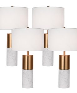 1-SOGA 4X 60cm White Marble Bedside Modern Desk Table Lamp Living Room Shade with Cylinder Base