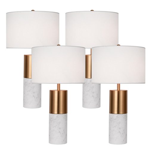 1-SOGA 4X 60cm White Marble Bedside Modern Desk Table Lamp Living Room Shade with Cylinder Base
