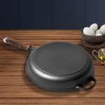 3-SOGA 2X 29cm Round Cast Iron Frying Pan Skillet Steak Sizzle Platter with Helper Handle