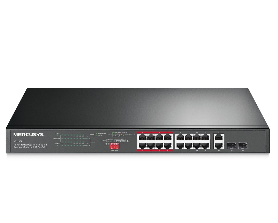 Mercusys MS120GP 20-Port Gigabit Rackmount Switch with 16-Port PoE+ Network - Consumer
