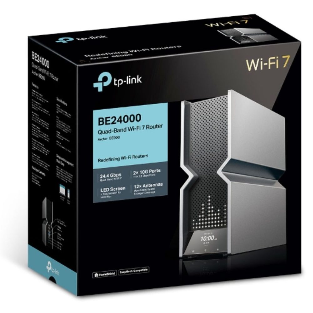 TP-Link Archer BE900 BE24000 Quad-Band Wi-Fi 7 Router (WIFI7) 1376 Mbps at 2.4 GHz + 5760 Mbps at 5 GHz_1+ 5760 Mbps at 5 GHz_2 + 11520 Mbps at 6 GHz Network - Consumer