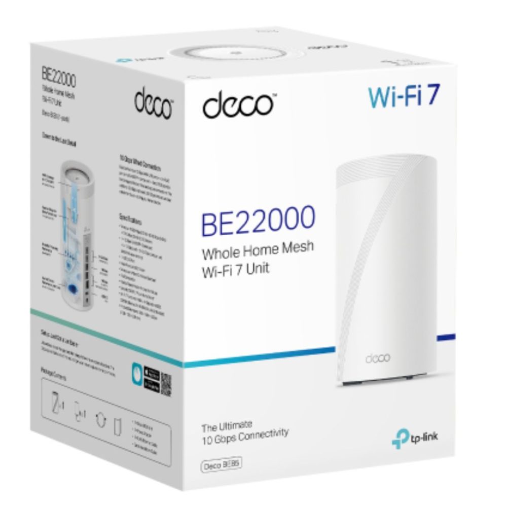 TP-Link Deco BE85(1-pack) BE22000 Tri-Band Whole Home Mesh Wi-Fi 7 System (WIFI7) Network - Consumer