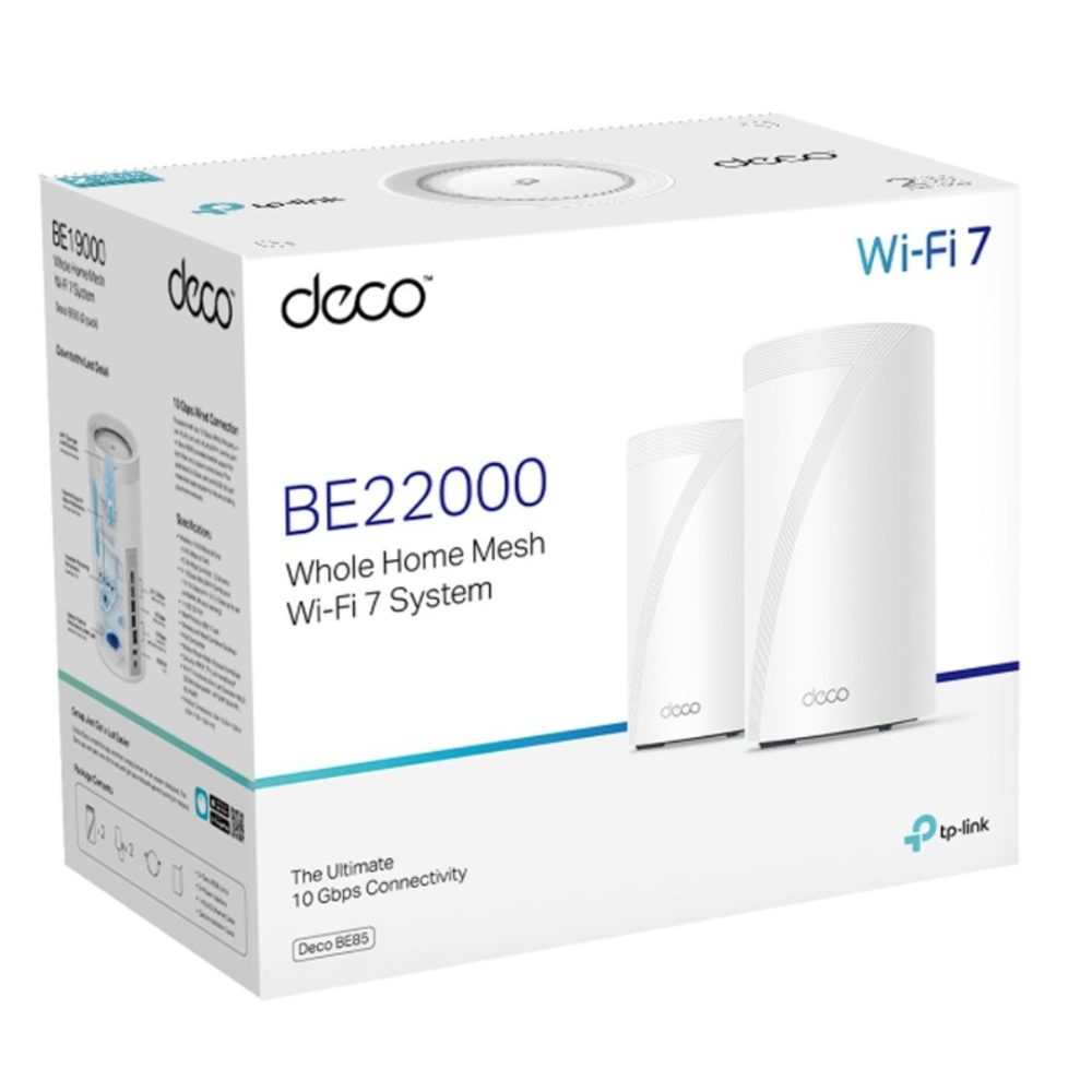 TP-Link Deco BE85(2-pack) BE22000 Tri-Band Whole Home Mesh Wi-Fi 7 System (WiFI7) Network - Consumer