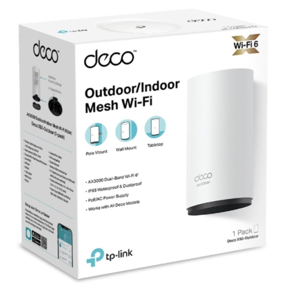 TP-Link Deco X50-Outdoor(1-pack) AX3000 Outdoor / Indoor Whole Home Mesh WiFi 6 Unit Network - Consumer