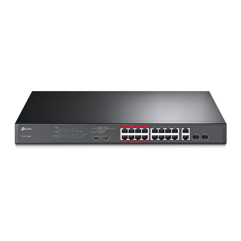 TP-Link TL-SL1218MP 16-Port 10/100Mbps PoE+ Switch Network - Consumer