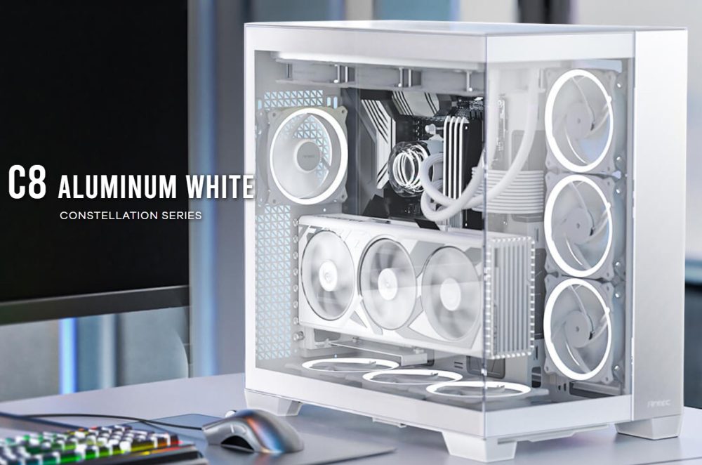 Antec C8 Aluminum White E-ATX Seamless Edge View Front and Side Cases & Accessories