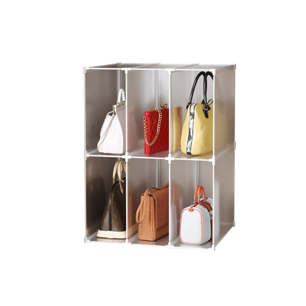 1-SOGA 2 Tier Multifunctional PP Plastic Bag Box Portable Cubby DIY Storage Shelves Stackable Handbag Purse Organiser
