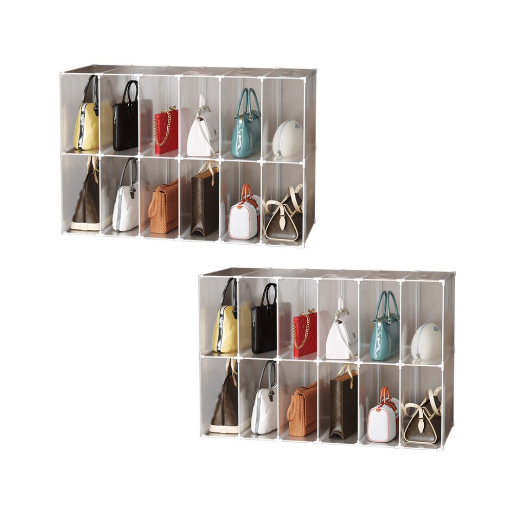 1-SOGA 2X 12-Cube Portable Bag Box Foldable Cubby DIY Organiser Tote Clutch Purse Space Saving Shelf Cabinet