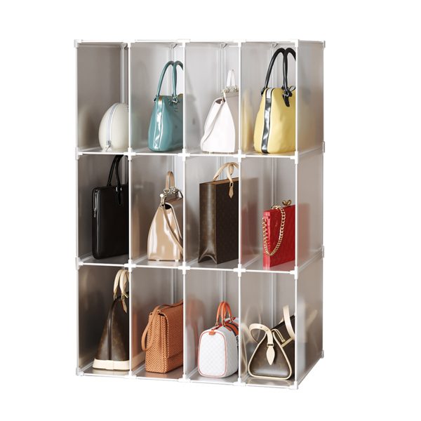 1-SOGA 3 Tier Multifunctional PP Plastic Bag Box Portable Cubby DIY Storage Shelves Stackable Handbag Purse Organiser