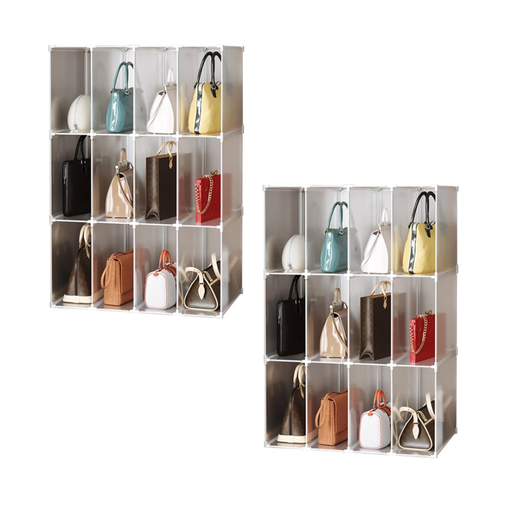 1-SOGA 2X 3 Tier Multifunctional PP Plastic Bag Box Portable Cubby DIY Storage Shelves Stackable Handbag Purse Organiser