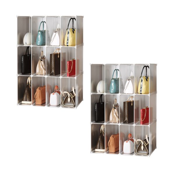 1-SOGA 2X 3 Tier Multifunctional PP Plastic Bag Box Portable Cubby DIY Storage Shelves Stackable Handbag Purse Organiser