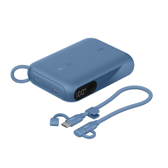 Belkin BoostCharge 10K mAh Power Bank with Display + USB-C to USB-C Cable 60W (15CM) - Blue (BPB027fqBL) Power Banks