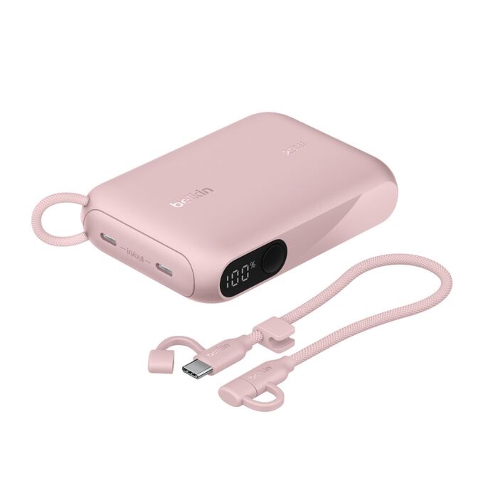 Belkin BoostCharge 10K mAh Power Bank with Display + USB-C to USB-C Cable 60W (15CM) - Pink (BPB027fqPK) Power Banks