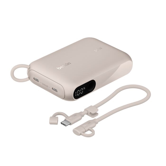 Belkin BoostCharge 10K mAh Power Bank with Display + USB-C to USB-C Cable 60W (15CM) - Sand (BPB027fqSD) Power Banks