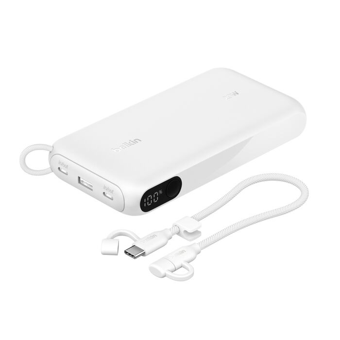 Belkin BoostCharge 20K mAH Power Bank with Display + USB-C to USB-C Cable 60W (15CM) - White (BPB028fqWH) Power Banks