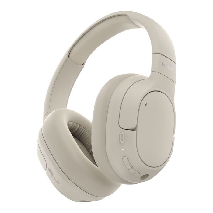 Belkin SoundForm Isolate Noise Cancelling Over-Ear Headphones - Sand (AUD008fqSA) Speakers