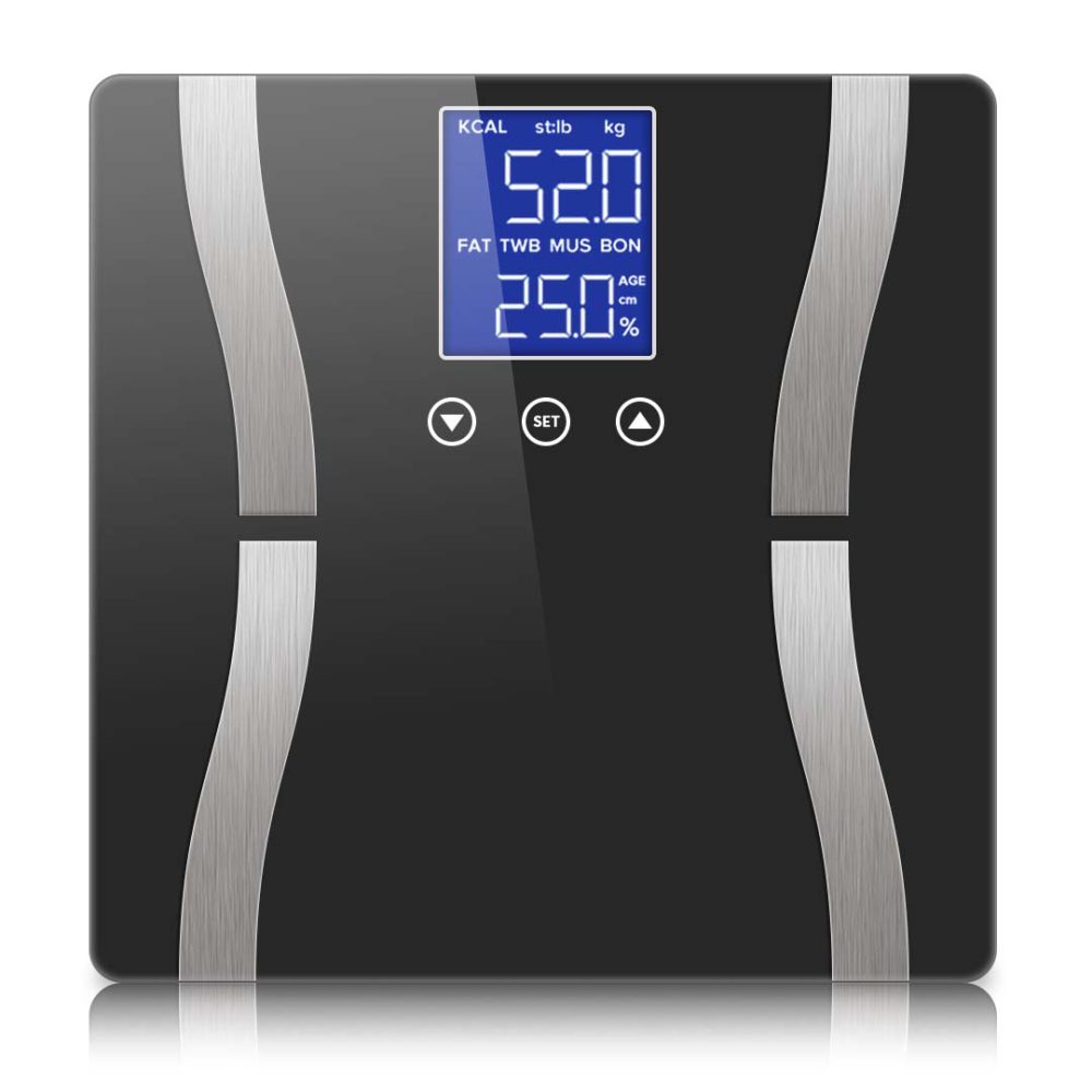 1-SOGA Glass LCD Digital Body Fat Scale Bathroom Electronic Gym Water Weighing Scales Black