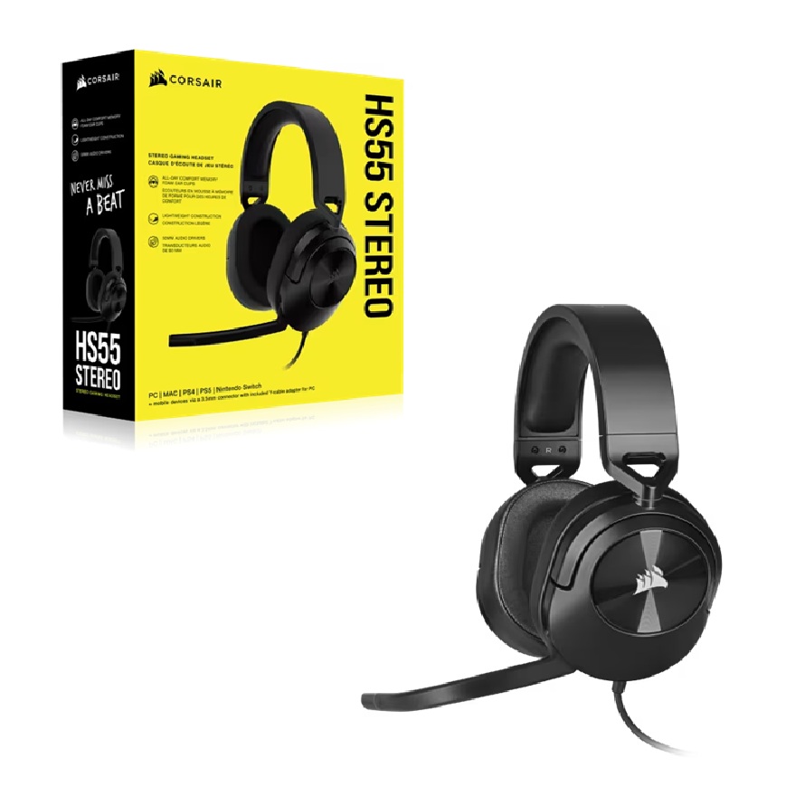 Corsair HS55 STEREO Wired Gaming Headset - Carbon Speakers