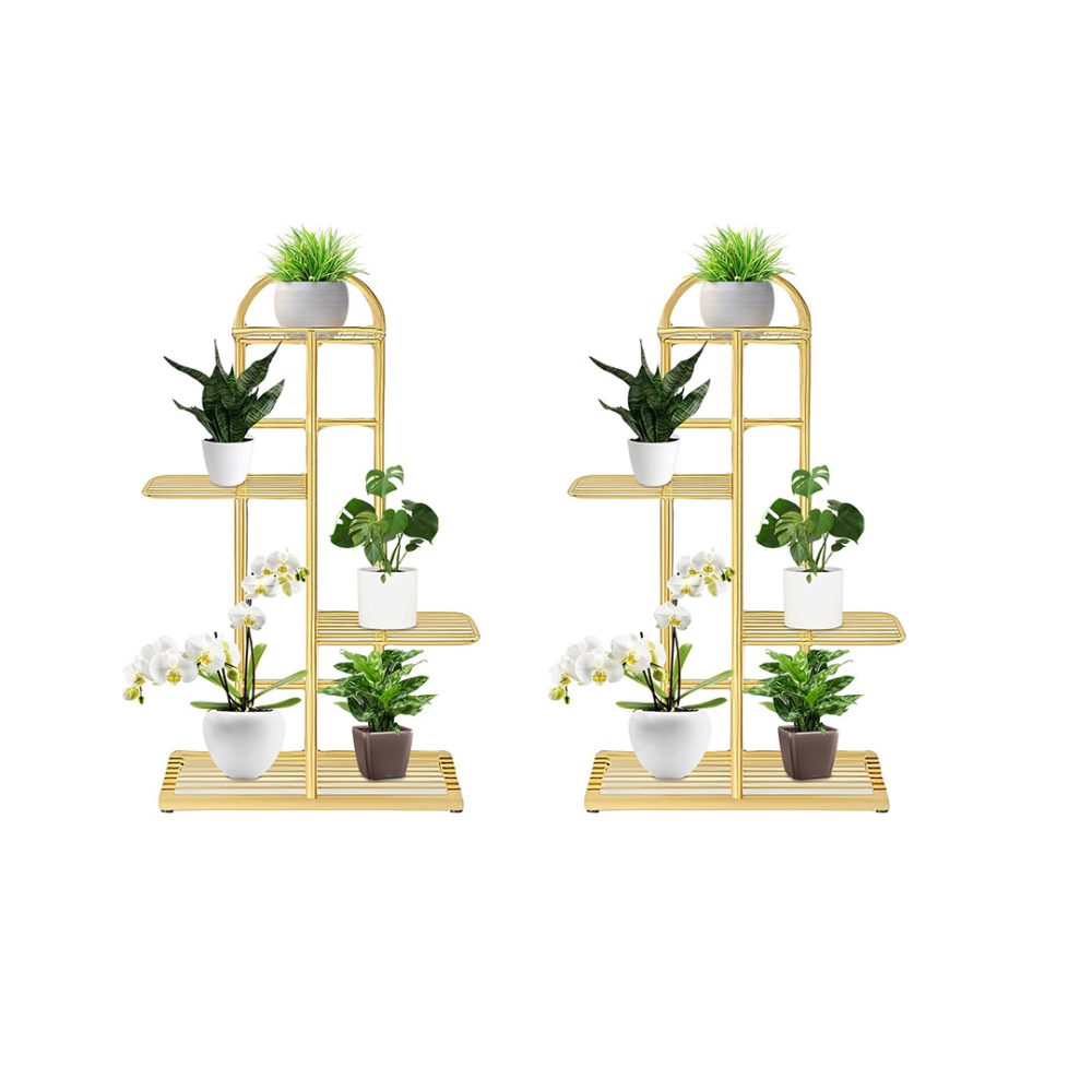 1-SOGA 2X 4 Tier 5 Pots Gold Metal Plant Stand Flowerpot Display Shelf Rack Indoor Home Office Decor 1-SOGA 2X 4 Tier 5 Pots Gold Metal Plant Stand Flowerpot Display Shelf Rack Indoor Home Office Decor