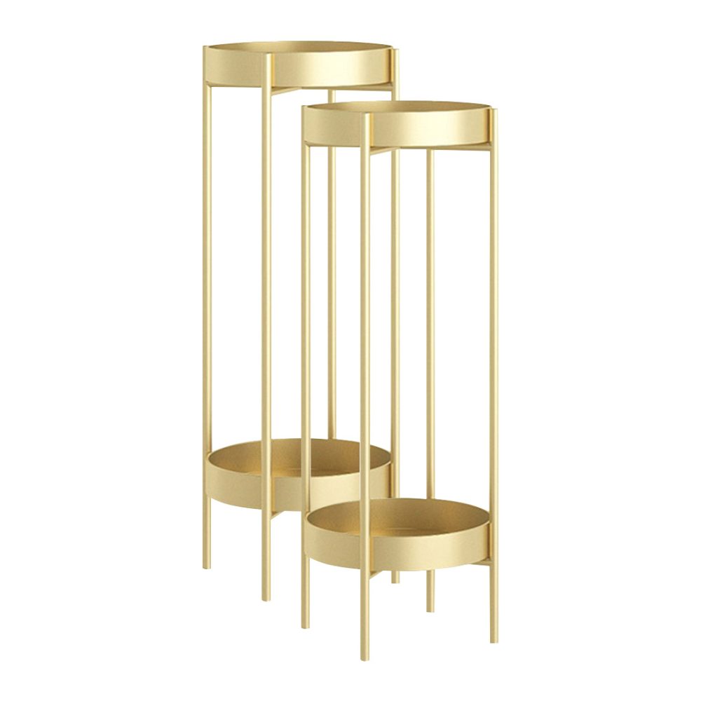 1-SOGA 2X 2 Layer 80cm Gold Metal Plant Stand Flower Pot Holder Corner Shelving Rack Indoor Display