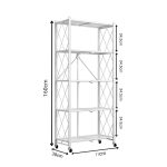 2-SOGA 5 Tier Steel White Foldable Kitchen Cart Multi-Functional Shelves Portable Storage Organizer with Wheels