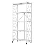 1-SOGA 5 Tier Steel White Foldable Kitchen Cart Multi-Functional Shelves Portable Storage Organizer with Wheels