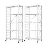 1-SOGA 2X 5 Tier Steel White Foldable Kitchen Cart Multi-Functional Shelves Portable Storage Organizer with Wheels