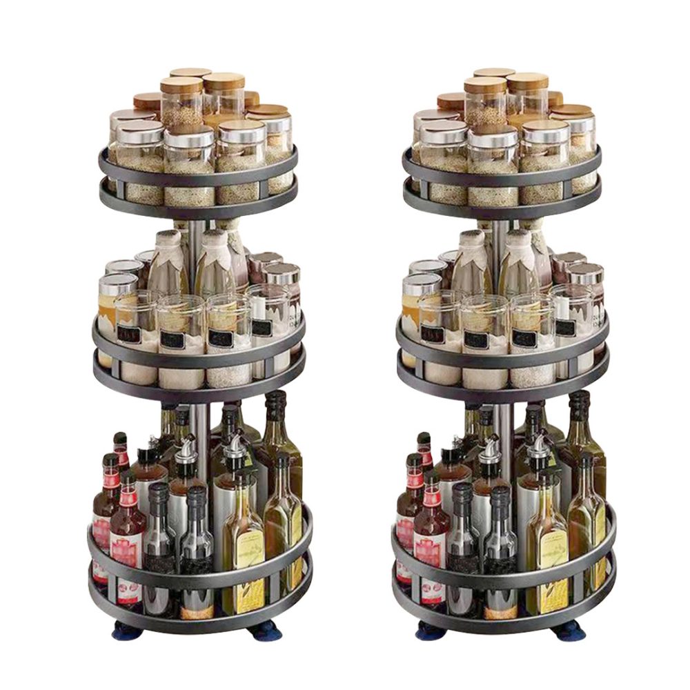 1-SOGA 2X 3 Tier Steel Black Round Rotating Multi-Function Kitchen Portable Storage Spice Seasoning Kitchen Countertop Organiser Shelf