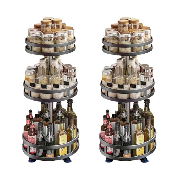 1-SOGA 2X 3 Tier Steel Black Round Rotating Multi-Function Kitchen Portable Storage Spice Seasoning Kitchen Countertop Organiser Shelf