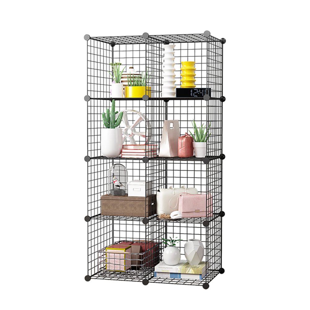 1-SOGA Black Portable 8-Cube Storage Organiser Foldable DIY Modular Grid Space Saving Shelf