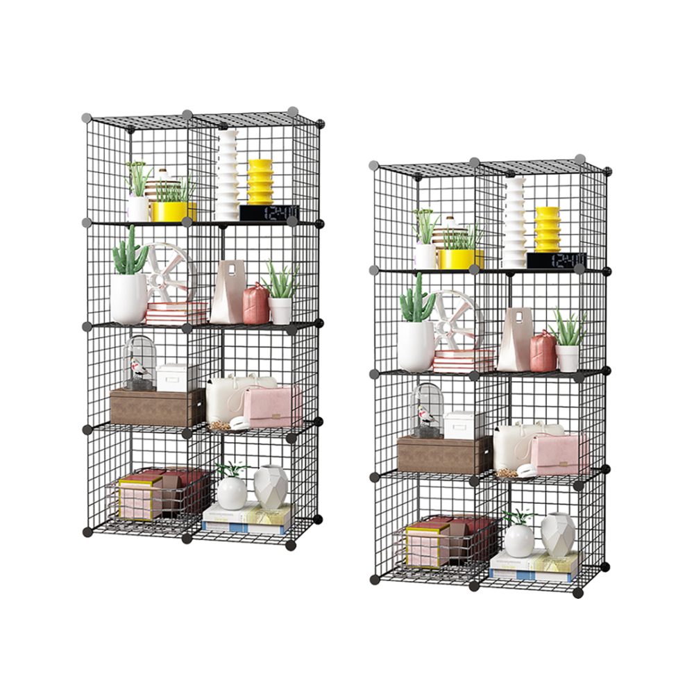 1-SOGA 2X Black Portable 8-Cube Storage Organiser Foldable DIY Modular Grid Space Saving Shelf