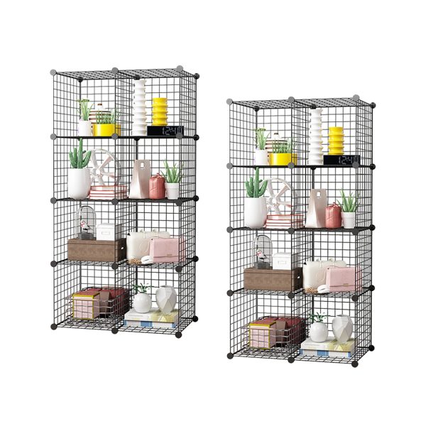 1-SOGA 2X Black Portable 8-Cube Storage Organiser Foldable DIY Modular Grid Space Saving Shelf