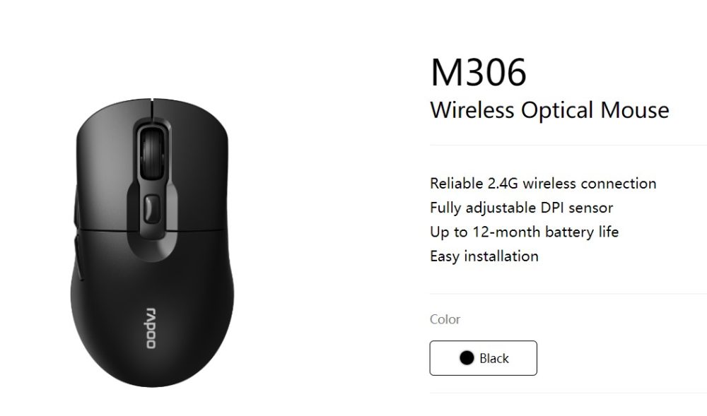RAPOO M306 2.4 Wireless Optical Mice with Side FWD and Back Buttons. 12 Months Long Battery Life Mouse