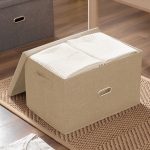2-SOGA Beige Large Foldable Canvas Storage Box Cube Clothes Basket Organiser Home Decorative Box
