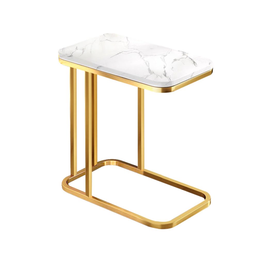 1-SOGA 30x50cm White Ceramic Sofa Side Square Mini Table w/ Gold Metal Legs