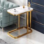 2-SOGA 2X 30x50cm White Ceramic Sofa Side Square Mini Table w/ Gold Metal Legs