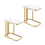 1-SOGA 2X 30x50cm White Ceramic Sofa Side Square Mini Table w/ Gold Metal Legs