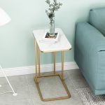 5-SOGA 2X 30x50cm White Ceramic Sofa Side Square Mini Table w/ Gold Metal Legs