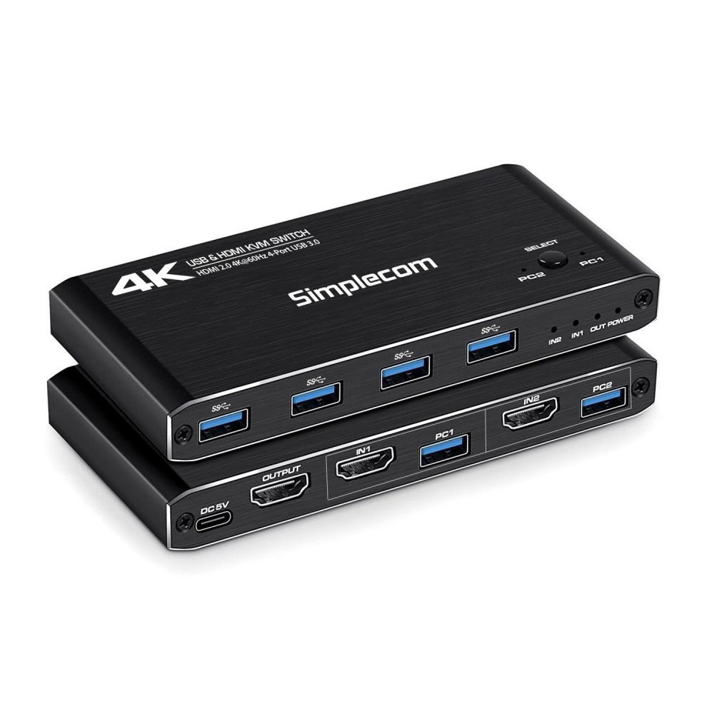 Simplecom KM420 2-Port HDMI KVM Switch HDMI 2.0 4K@60Hz 4-Port USB 3.0 Hub 5Gbps USB